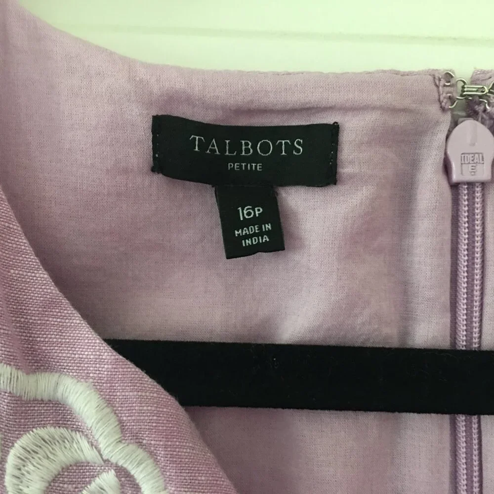 Talbots Lavender with White Embroidery Sleeveless Dress Knee Length 16 Petite - Picture 6 of 8